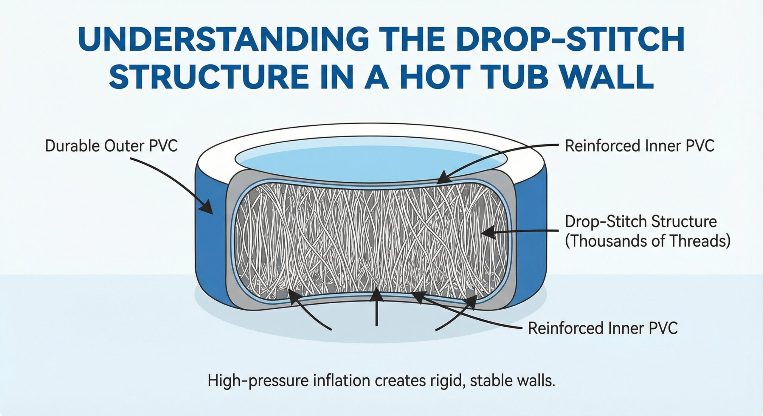 Diagram showing the drop-stitch structure inside a hot tub wall.