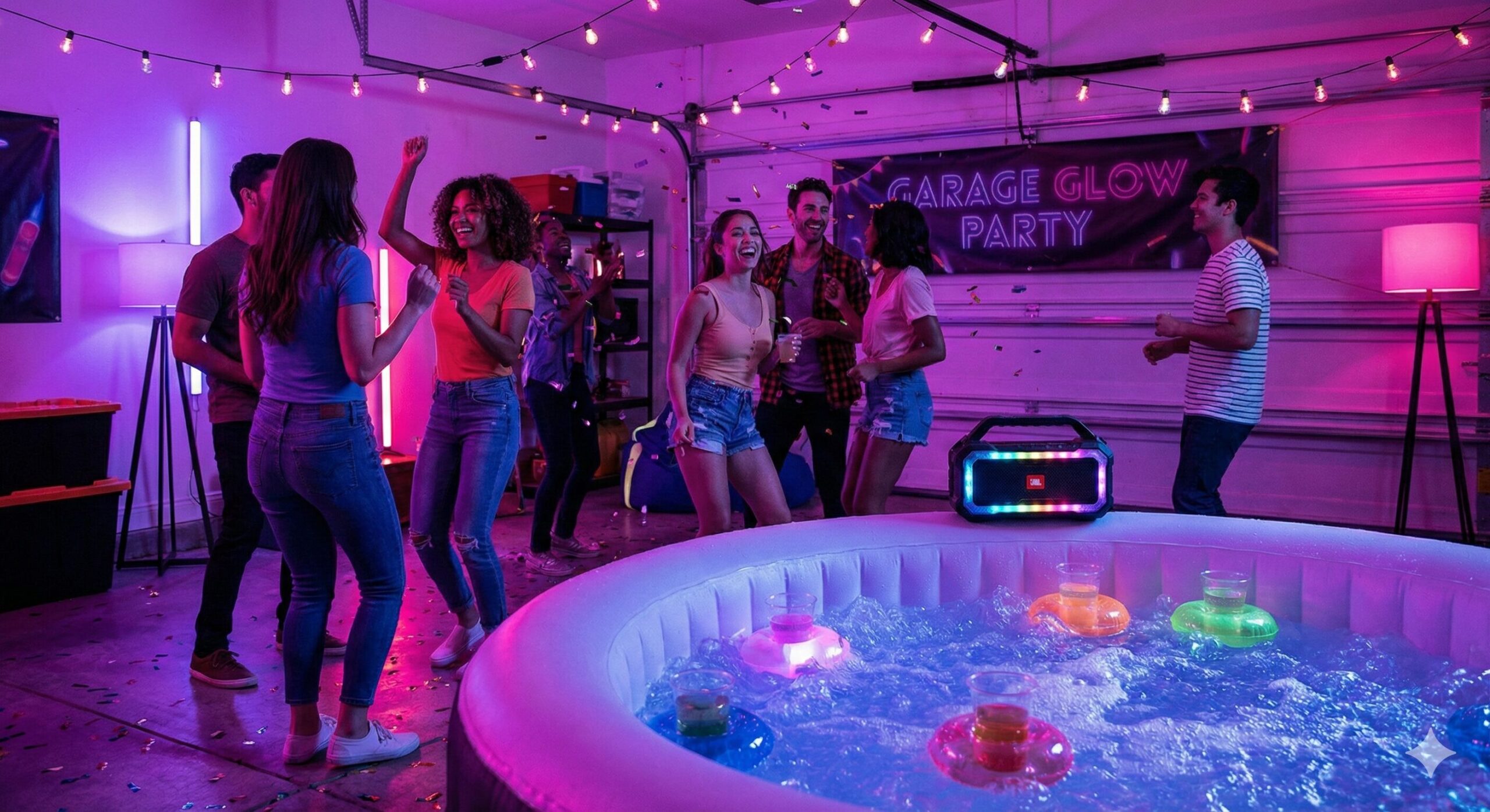 Neon lit party garage