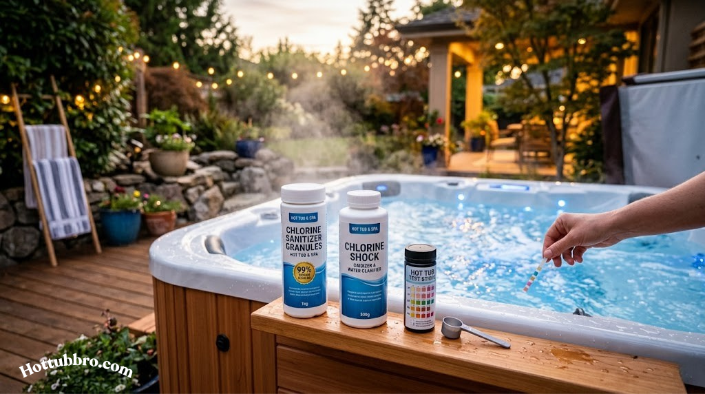 Hot tub water chemistry with chlorine products